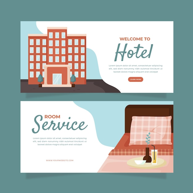 Vector plantilla creativa de banner de hotel plano con foto