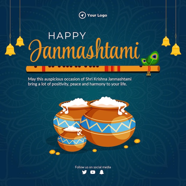 Plantilla creativa de diseño de banner Happy Krishna janmashtami