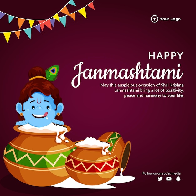 Plantilla creativa de diseño de banner happy krishna janmashtami