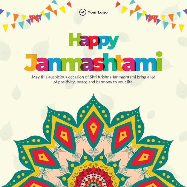 Plantilla creativa de diseño de banner happy krishna janmashtami