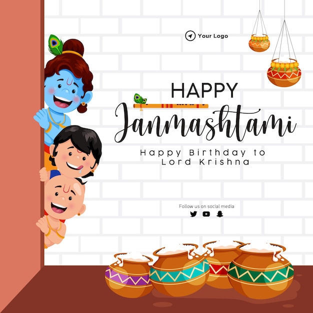 Plantilla creativa de diseño de banner Happy Krishna janmashtami