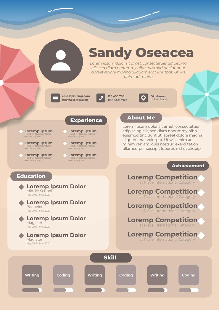 Plantilla creativa de diseño de CV de Sandy Beach