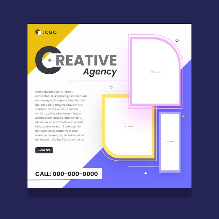 Vector plantilla creativa de diseño de publicaciones en redes sociales con color blanco azul y amarillo