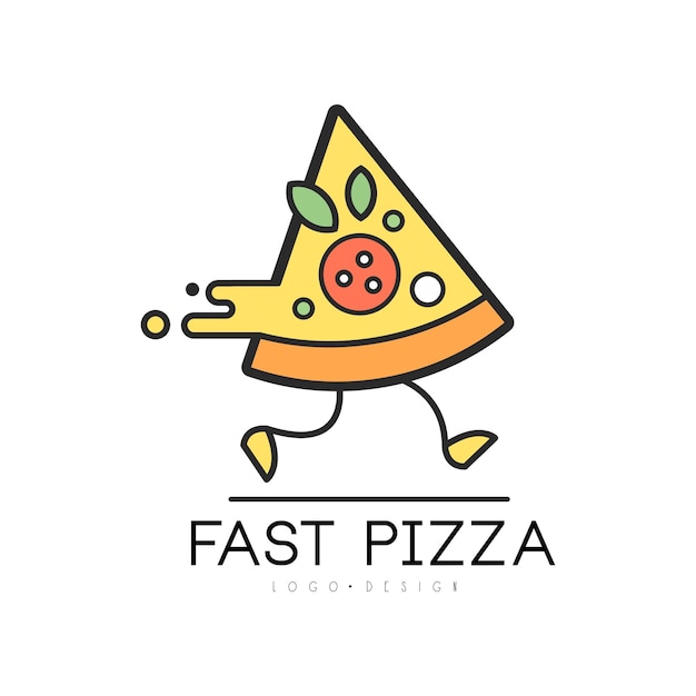 Plantilla creativa de entrega de servicio de comida de diseño de logotipo de pizza rápida con trozo de pizza para identidad corporativa restaurante café vector ilustración aislada sobre fondo blanco