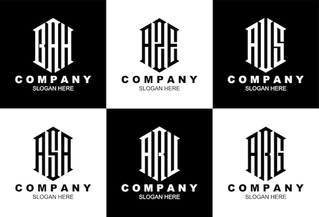 Plantilla creativa de logotipo de monograma hexagonal de tres letras