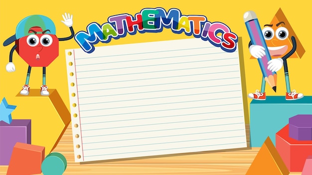 Plantilla de cuaderno de matemáticas de dibujos animados en blanco con ilustración vectorial