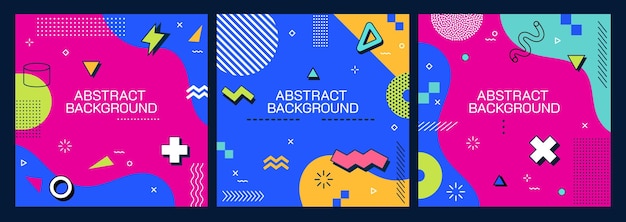 plantilla cuadrada de banderas geométricas abstractas de Memphis