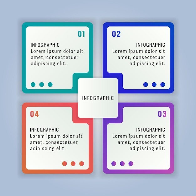 Vector plantilla cuadrada de infografía 3d moderna con cuatro opciones