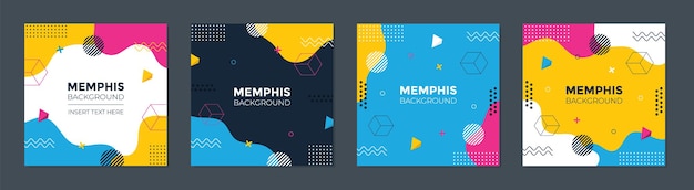 Plantilla cuadrada de memphis geométrica abstracta de moda con concepto colorido.