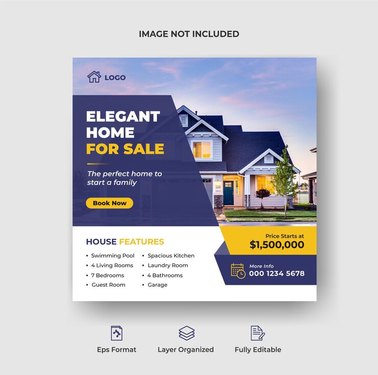 Plantilla cuadrada de publicidad inmobiliaria para publicación en redes sociales o banner web Vector Premium