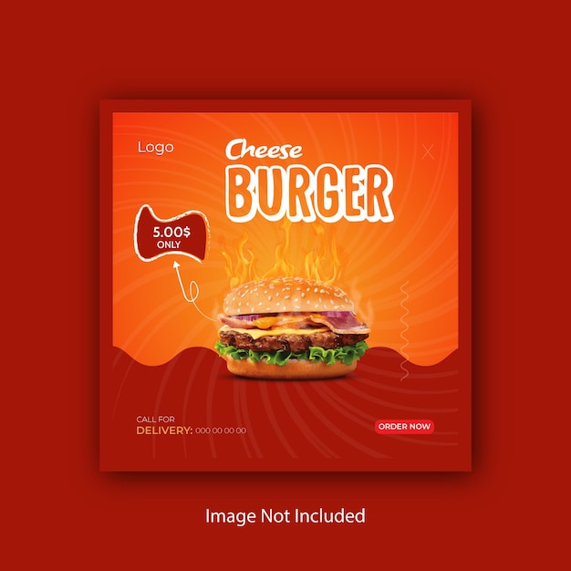 Vector plantilla cuadrada para publicidad innovadora de comida de hamburguesas