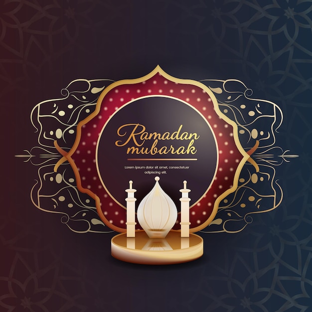 Plantilla cuadrada de vector 3d de ramadan mubarak para redes sociales y publicación de instagram