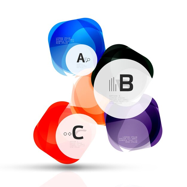Plantilla de cuadrados brillantes aislados Fondo de plantilla vectorial para opciones de número de diagrama de diseño de flujo de trabajo de impresión o banner de diseño web