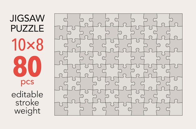 Plantilla de cuadrícula de rompecabezas vacía 10x8 formas 80 piezas Elementos de rompecabezas a juego separados