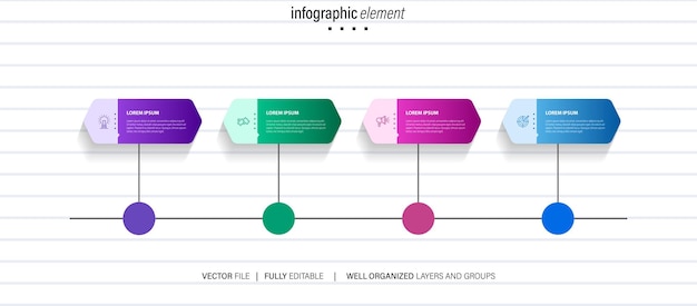 Plantilla de cuatro pasos de infografía creativa de vector