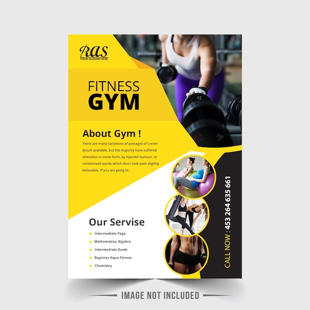 Plantilla de cubierta de gimnasio negro y amarillo