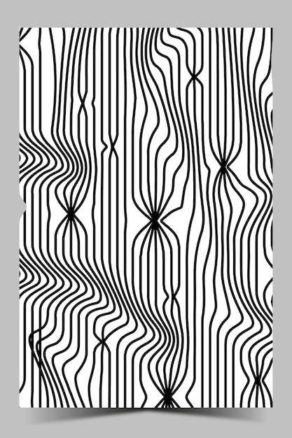 Plantilla de cubierta de líneas abstractas en blanco y negro en vector