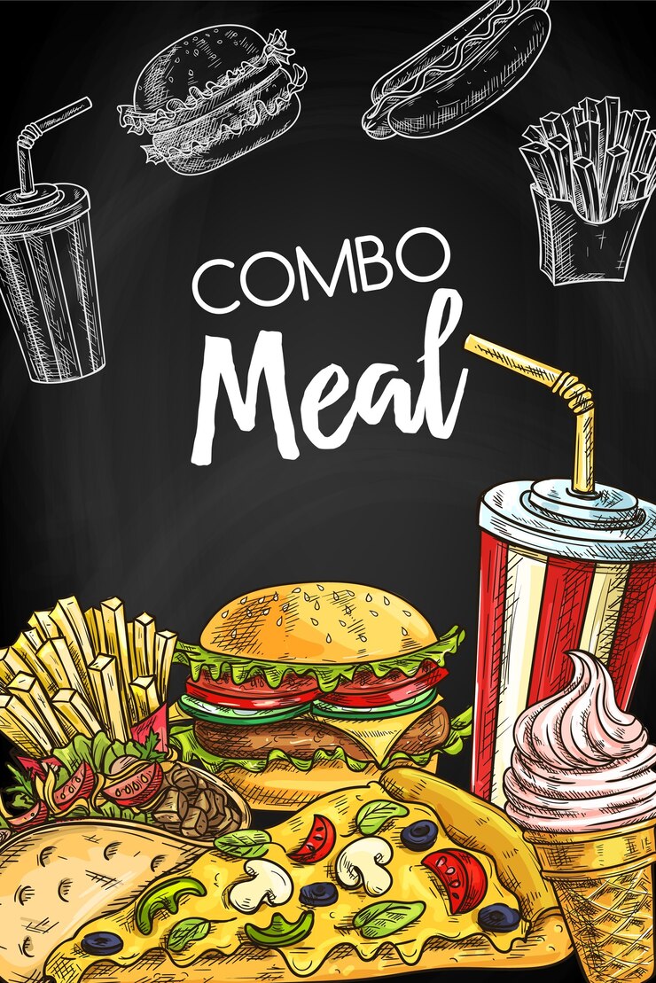 Vector plantilla de cubierta de menú de pizarra de comida rápida para llevar.