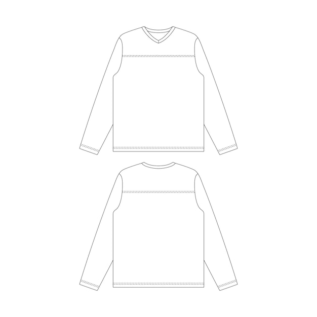 Plantilla cuello en v camiseta de fútbol de manga larga ilustración vectorial esquema de diseño de croquis plano