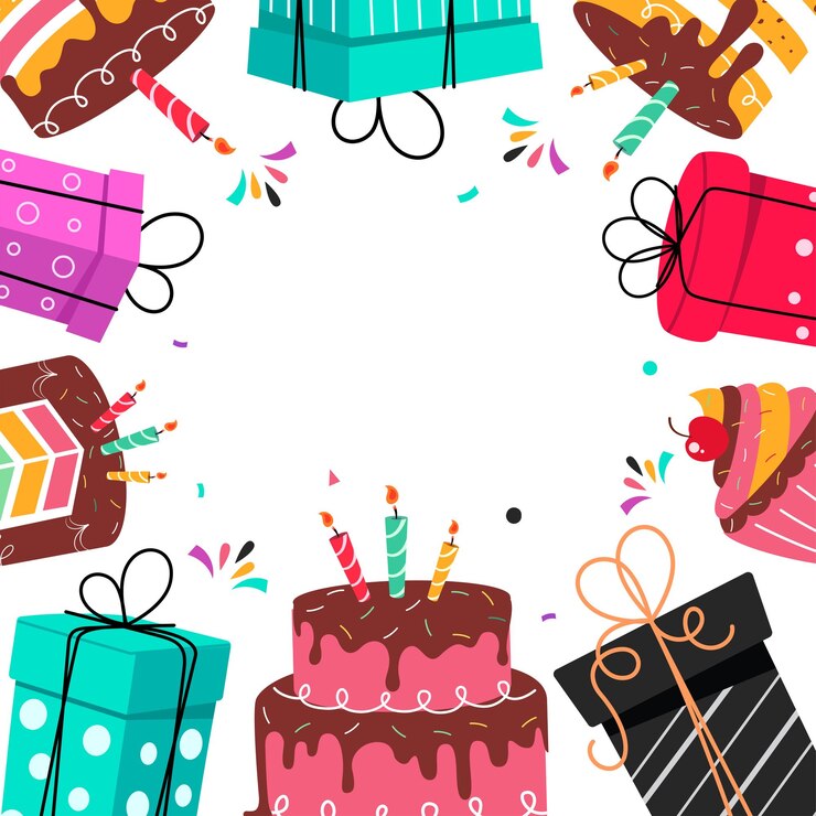 Vector plantilla de cumpleaños diseño de borde de clipart plantilla de tarjeta de felicitación de cumpleañas con regalo colorido