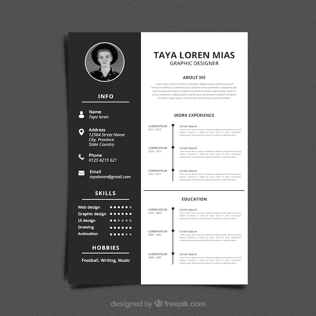 Plantilla de curriculum blanco y negro