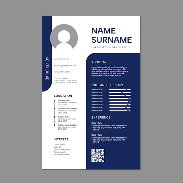 Plantilla de currículum cv minimalista con espacio para fotos