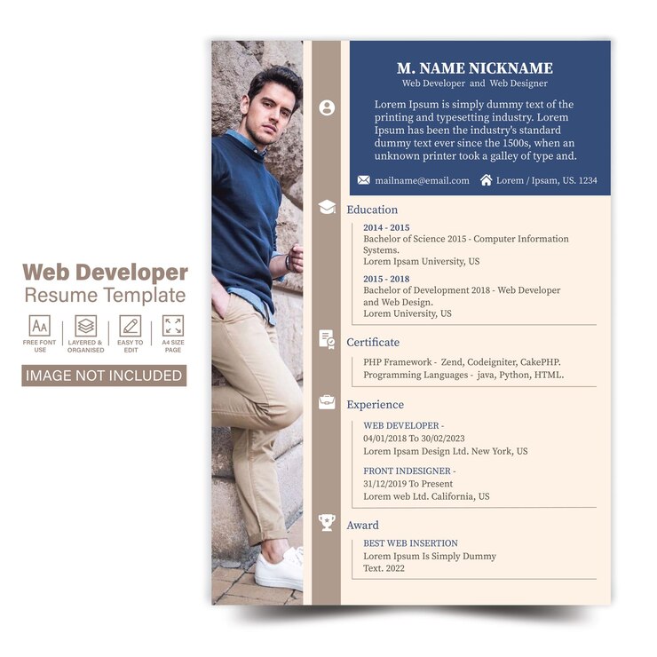 Vector plantilla de currículum de desarrolador web