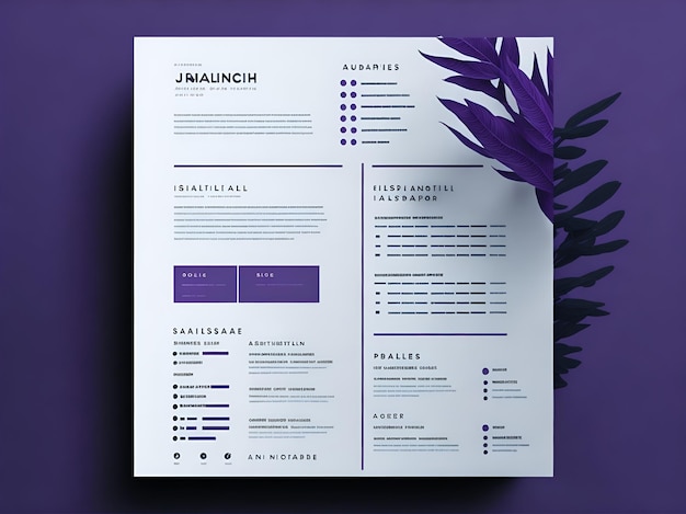 plantilla de currículum o cv moderna y minimalista con fondo morado