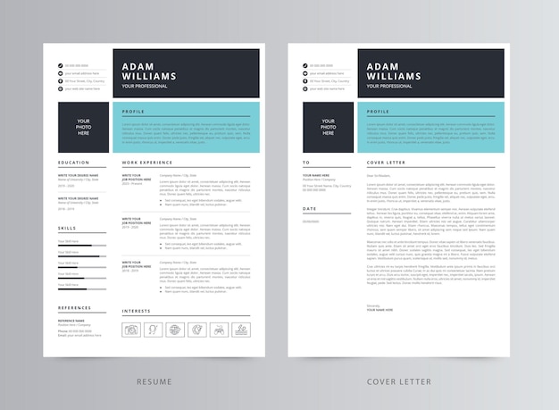 Vector plantilla de currículum, plantilla de currículum moderno profesional, plantilla de cv