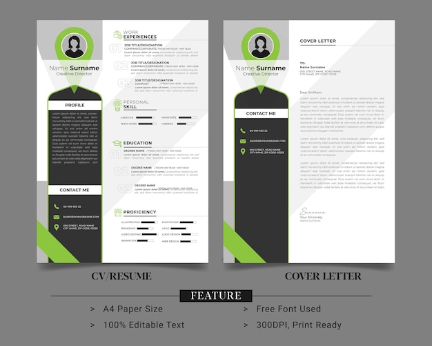 Plantilla de currículum vitae y carta de presentación profesional minimalista Diseño moderno Curriculum vitae