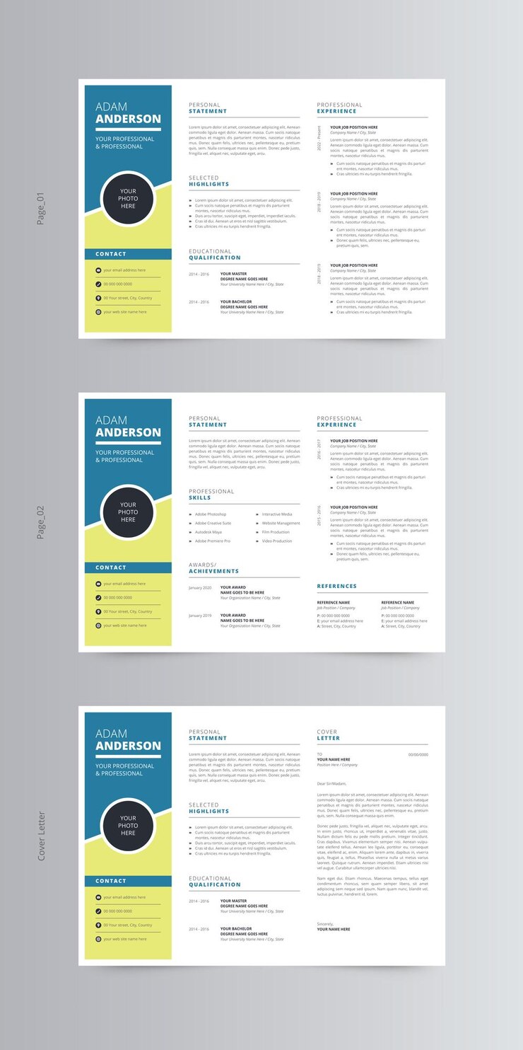 Vector plantilla de currículum vitae horizontal o cv y carta de presentación