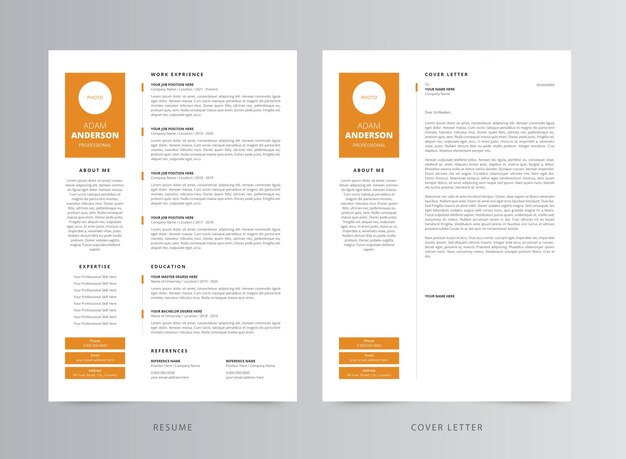 Plantilla de currículum vitae limpio o CV y carta de presentación
