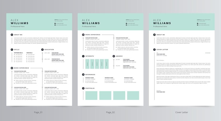 Vector plantilla de currículum vitae limpio o cv y carta de presentación