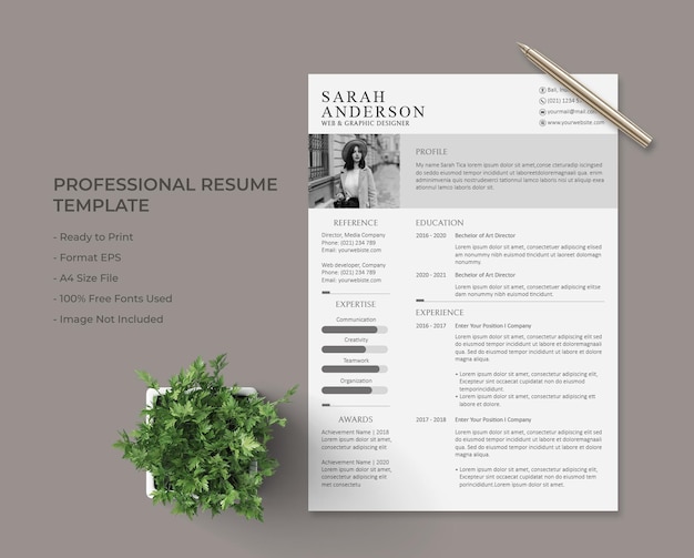 Vector plantilla de curriculum vitae minimalista