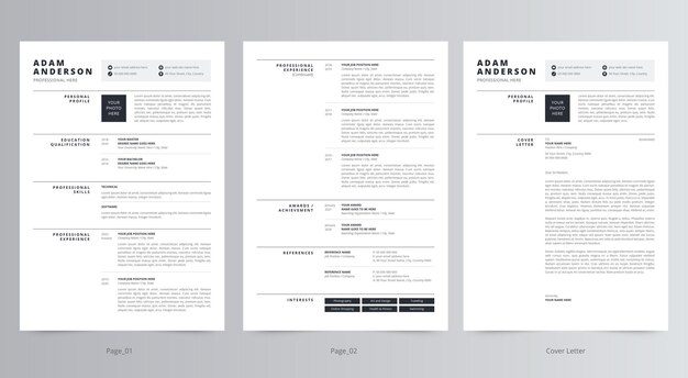 Plantilla de currículum vitae moderno o CV y carta de presentación