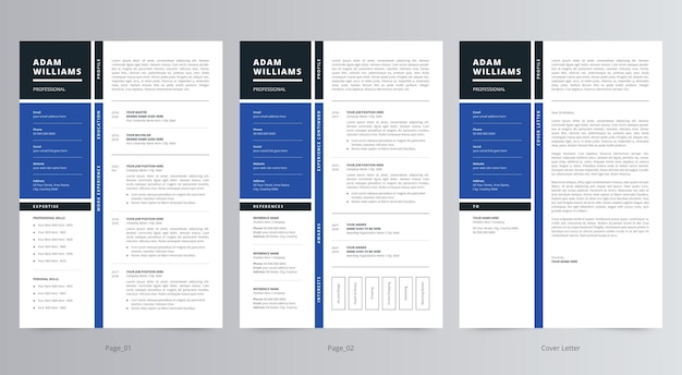 Plantilla de currículum vitae moderno o CV y carta de presentación