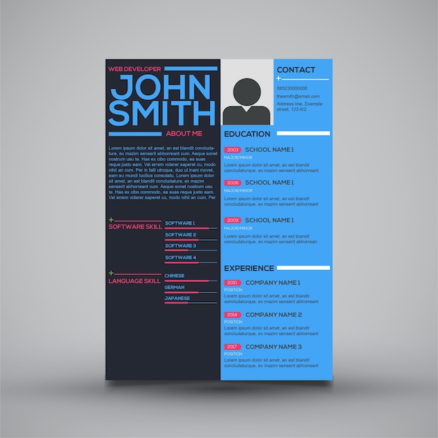 Plantilla de curriculum vitae negro y azul