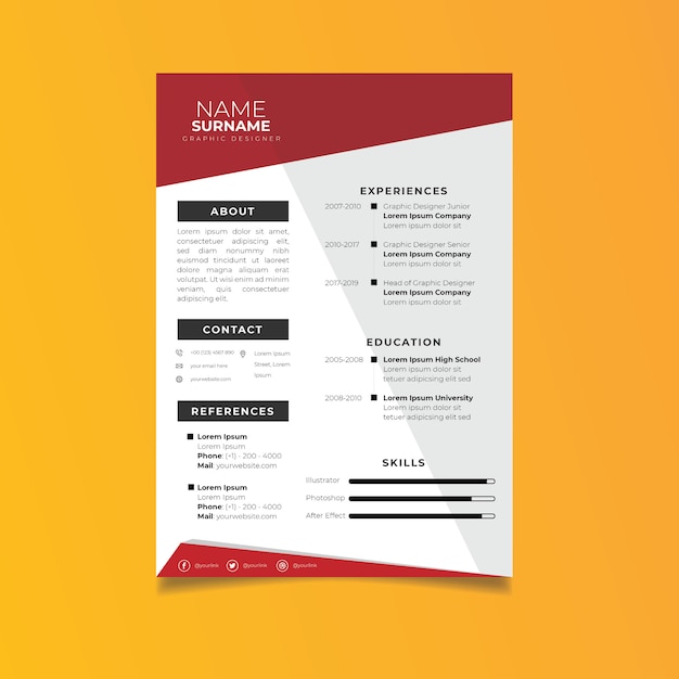 Vector plantilla de curriculum vitae profesional estilo minimalista.