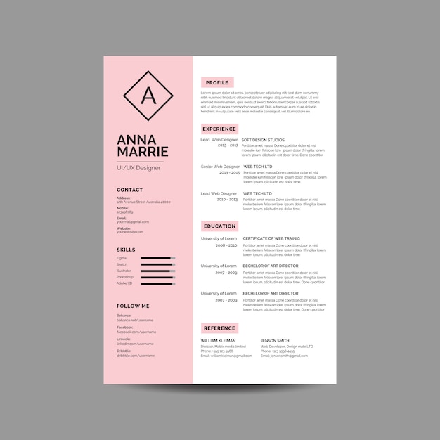 Plantilla de curriculum vitae rosa