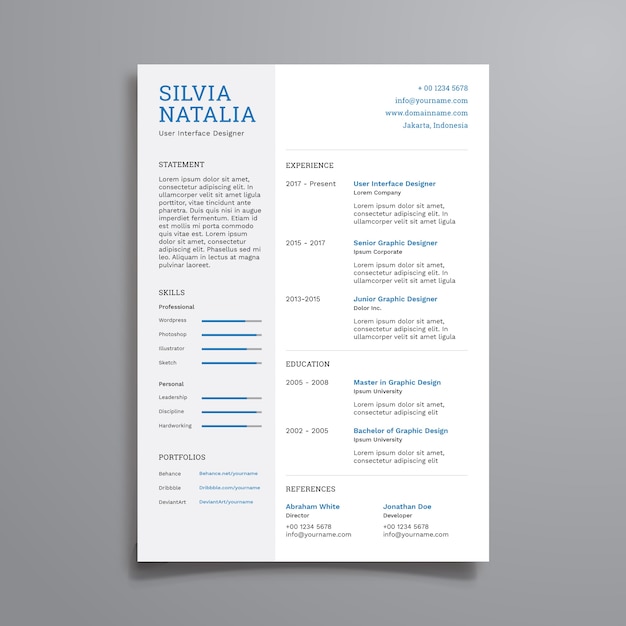 Plantilla de curriculum vitae simple limpia