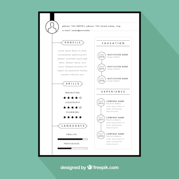 Plantilla de cv blanco y negro