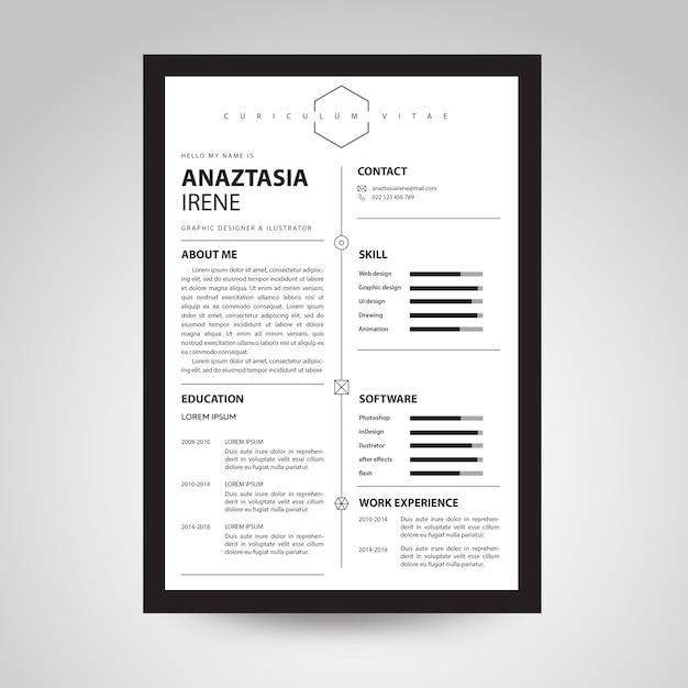 Plantilla CV minimalista en blanco y negro