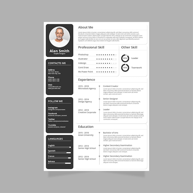 Plantilla de cv minimalista con espacio para fotos