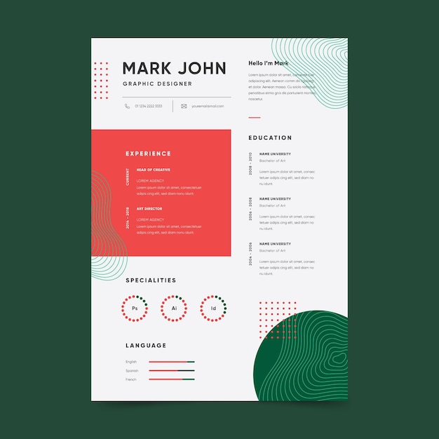 Vector plantilla para un cv minimalista moderno