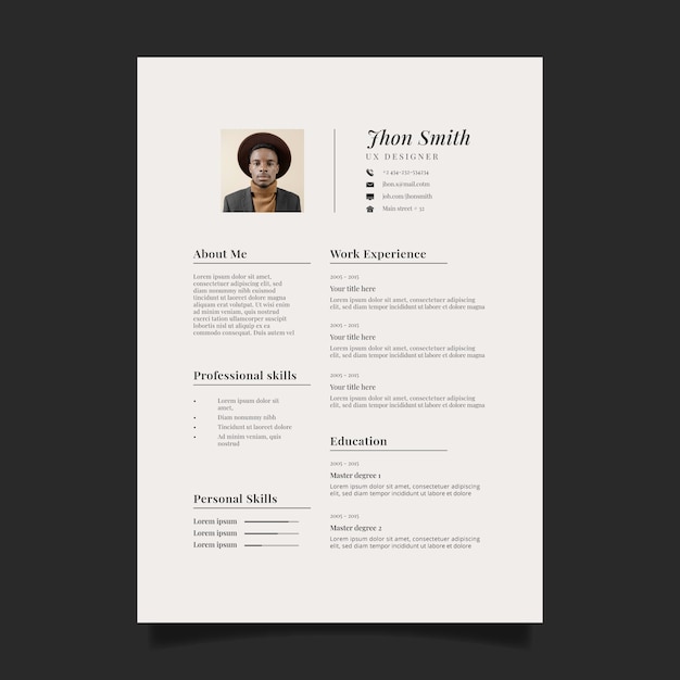 Plantilla de cv retro minimalista de diseño plano