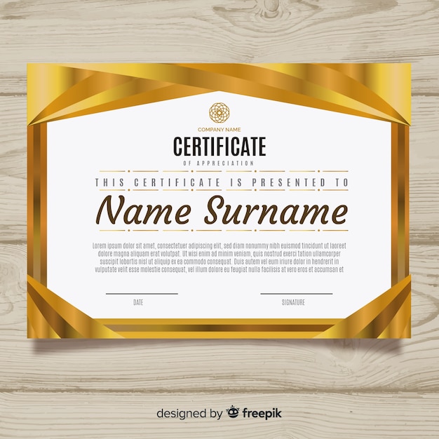 Vector plantilla decorativa de certificado con elementos dorados