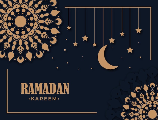 Plantilla decorativa plana de tarjeta de felicitación islámica Ramadan Kareem