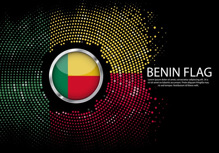 Vector plantilla de degradado de semitonos de fondo o luz de neón del led en el estilo de puntos redondos de la bandera de benin.