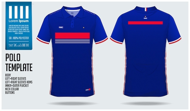 Plantilla de deporte de camiseta de fútbol francia team team