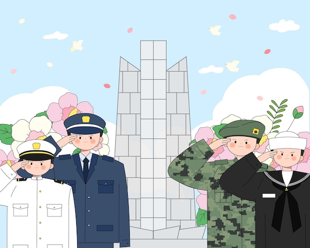 plantilla del día conmemorativo coreano con soldados
